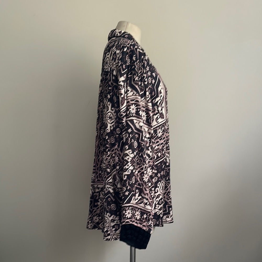 Johnny Was WORKSHOP Ophelia Velvet Trim SILK Mix Patterned Blouse SZ Large NWT - Picture 3 of 6
